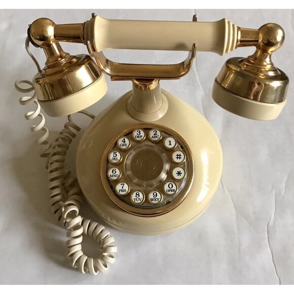 Western Electric Vintage‎ Push Button Telephone Cream Ivory & Brass Mid Century - Picture 2 of 10